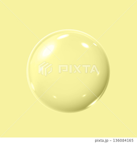 Realistic 3D transparent glass ball with glares and highlights effect, vector glossy volume sphere on pale yellow 136084165