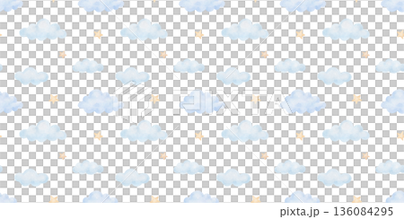 Seamless cute pattern with stars and clouds for baby textile, hand drawn watercolor illustrations 136084295