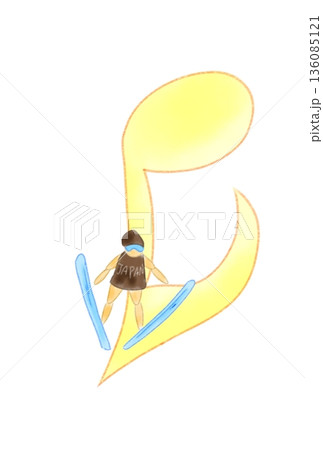 スキー選手の付いた音符 136085121