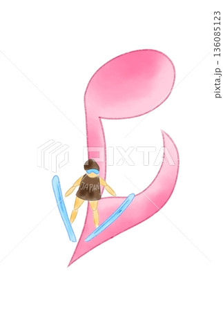 スキー選手の付いた音符 136085123