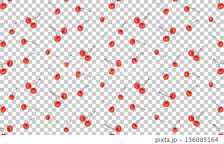 水彩画風の立体的な赤いさくらんぼの模様 136085164