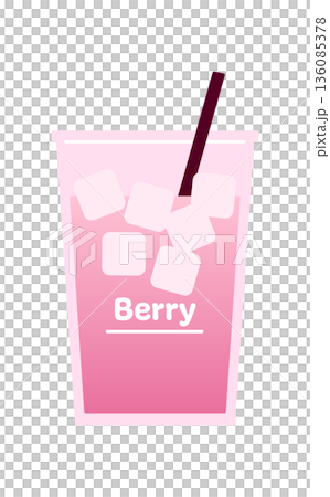 簡單的外帶草莓冰拿鐵向量圖。粉紅色飲品。 136085378