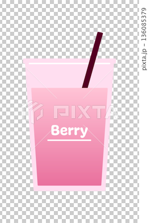 簡單的草莓拿鐵外帶飲品向量插圖。粉紅色飲品。 136085379