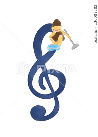 カーリングの選手が付いた音符 136085582