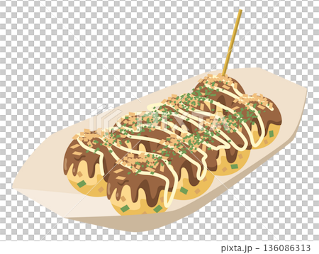 Illustration of takoyaki served on a paper plate Illustration of takoyaki served on a paper plate 136086313