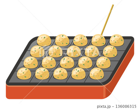 プレートで焼かれているたこ焼きのイメージイラスト 136086315