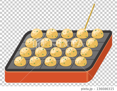 プレートで焼かれているたこ焼きのイメージイラスト 136086315