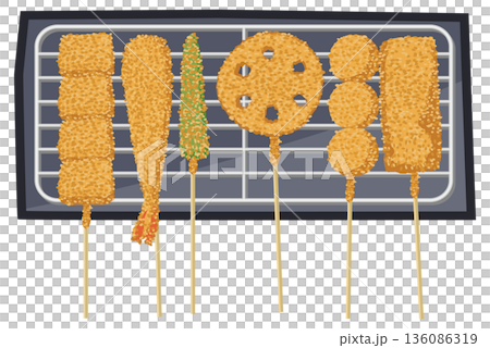 Illustration of a plate of kushikatsu 136086319