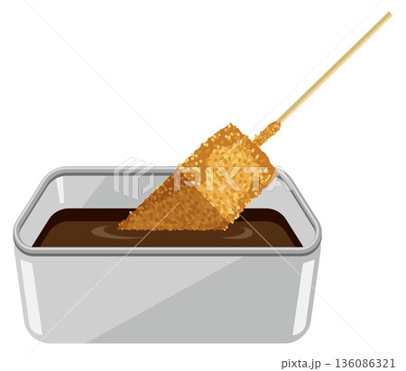 ソースにつけている串カツのイメージイラスト 136086321