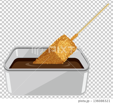 ソースにつけている串カツのイメージイラスト 136086321