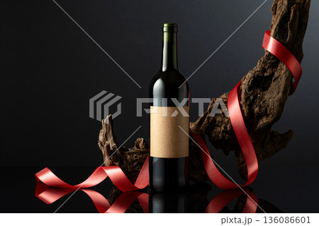Bottle of red wine with old empty label. 136086601