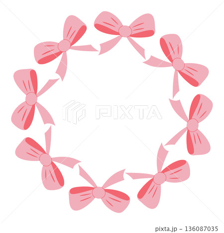 Round frame of delicate pink bows 136087035
