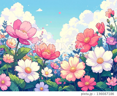 春の花を抽象化した淡色パステルカラーの背景 136087186