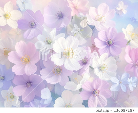 やわらかな色合いで表現された春の花の抽象イラスト 136087187