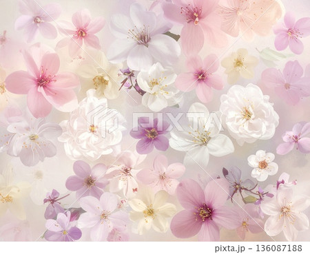 やわらかな色合いで表現された春の花の抽象イラスト 136087188