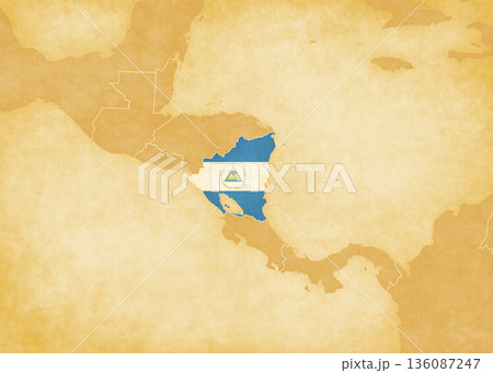 Ocher map of Central America - Nicaragua 136087247
