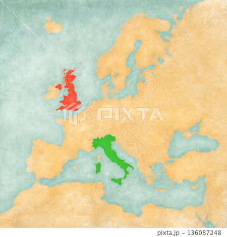 Map of Europe - United Kingdom and Italy 136087248