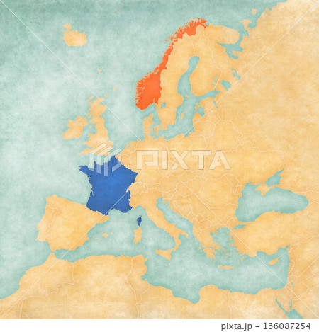 Map of Europe - France and Norway 136087254