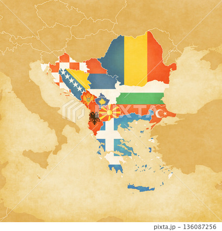 Ocher map of Balkans - All countries 136087256