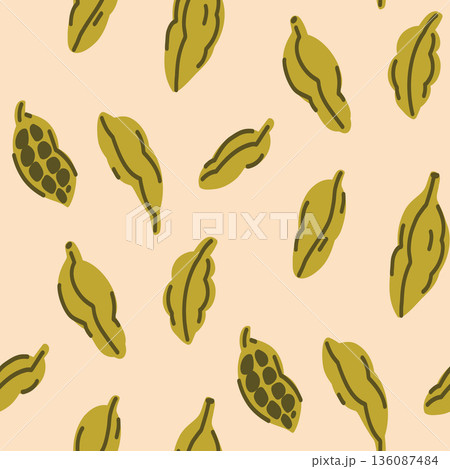 Sparse calm background pattern with green cardamom seeds on cream, fragrance concept Sparse calm background pattern with green cardamom seeds on cream, fragrance concept 136087484