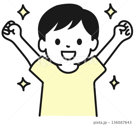 万歳をする小学生 136087643