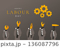 Happy Labour Day Flat Illustration with Workers Hands and Tools. 136087796
