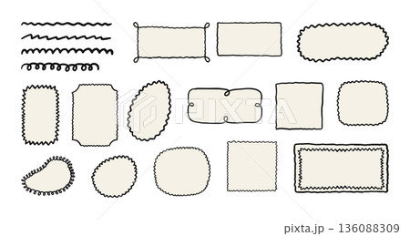 Doodle Sketch Frame Set Handdrawn Scribble And Border Wavy Lines, Label Background Sketchy Shapes 136088309