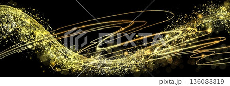 クリスマス風金のブラシストロークが輝く豪華,横長黒背景 クリスマス風金のブラシストロークが輝く豪華,横長黒背景 136088819