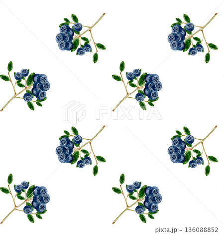 Blueberry watercolor seamless pattern. Hand-drawn blue berry on a white background. Botanical clip art. Perfect for food blog designs, organic store menus, and packaging for products and cosmetics. Blueberry watercolor seamless pattern. Hand-drawn blue berry on a white background. Botanical clip art. Perfect for food blog designs, organic store menus, and packaging for products and cosmetics. 136088852