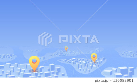 GPS navigation to pins. City map featuring directional signs, an intended goal point. Abstract plan highlights POI. Vector illustration GPS navigation to pins. City map featuring directional signs, an intended goal point. Abstract plan highlights POI. Vector illustration 136088901