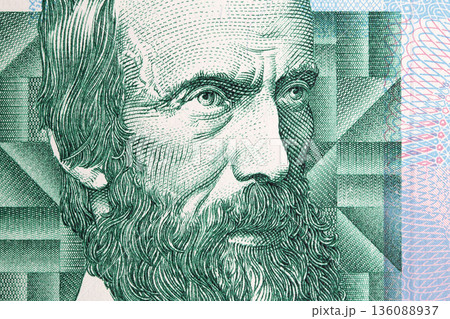Aasmund Olavsson Vinje a closeup portrait from Norwegian money Aasmund Olavsson Vinje a closeup portrait from Norwegian money 136088937