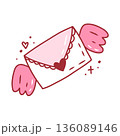 Coquette love letter, envelope with wings, cute hand drawn element. Vector illustration in doodle style 136089146