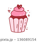 Coquette cupcake, cute hand drawn element. Vector illustration in doodle style 136089154