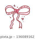 Coquette ribbon, cute hand drawn element. Vector illustration in doodle style 136089162