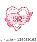 Valentine s day heart with calligraphy, cute coquette hand drawn design. Vector illustration in doodle style 136089163