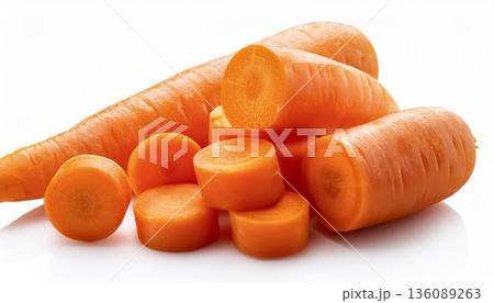 カットされたにんじん｜白背景の鮮やかな根菜素材 136089263