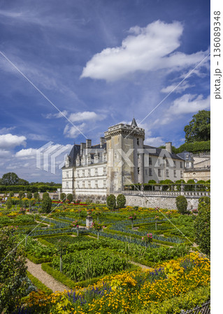 Chateau de Villandry with its Renaissance gardens in France 136089348