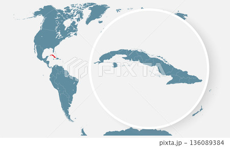Cuba, country on world map, vector template 136089384
