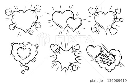 Set of Valentine speech bubbles. Romantic clouds and backgrounds in comic style. Love greeting cards. 136089419