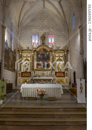 Ornate reredos decorating historic church interior in Auvillar Ornate reredos decorating historic church interior in Auvillar 136089550
