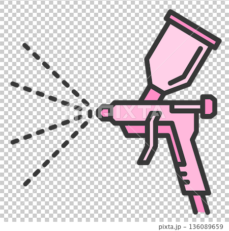 Illustration of an air sprayer spraying paint with DIY paint 136089659