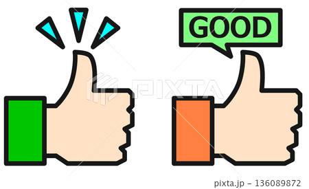 いいねの合図やお勧めマークを指先でジェスチャーするイラスト 136089872