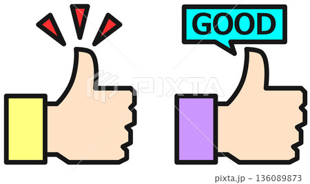 いいねの合図やお勧めマークを指先でジェスチャーするイラスト 136089873