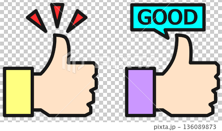 いいねの合図やお勧めマークを指先でジェスチャーするイラスト 136089873