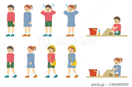 フラットイラスト:小さい男の子と女の子セット(表情あり) フラットイラスト:小さい男の子と女の子セット(表情あり) 136090093