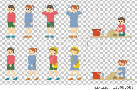 Flat illustration: Little boy and girl set (with facial expressions) 136090093