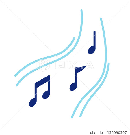 音、メロディ、お知らせ音が聞こえるイメージイラスト。音符が流れているイラストアイコン。 136090397