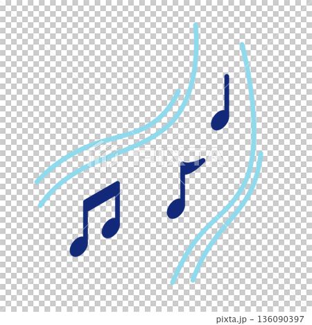 An image illustration of a sound, melody, or notification sound. An illustration icon of flowing musical notes. 136090397