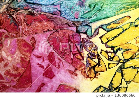 Abstract coloured ink geometric stained glass style paint background 136090660