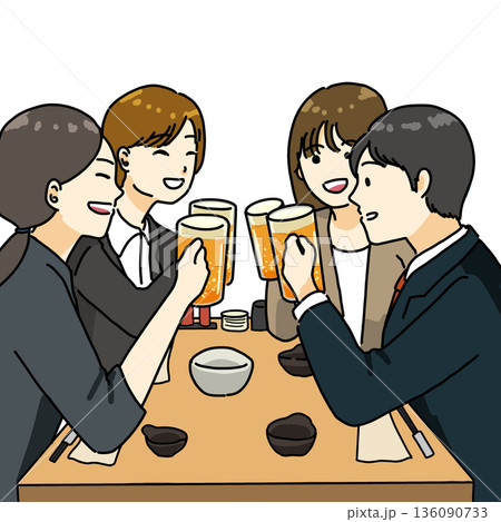 飲み会で乾杯しているイラスト 136090733